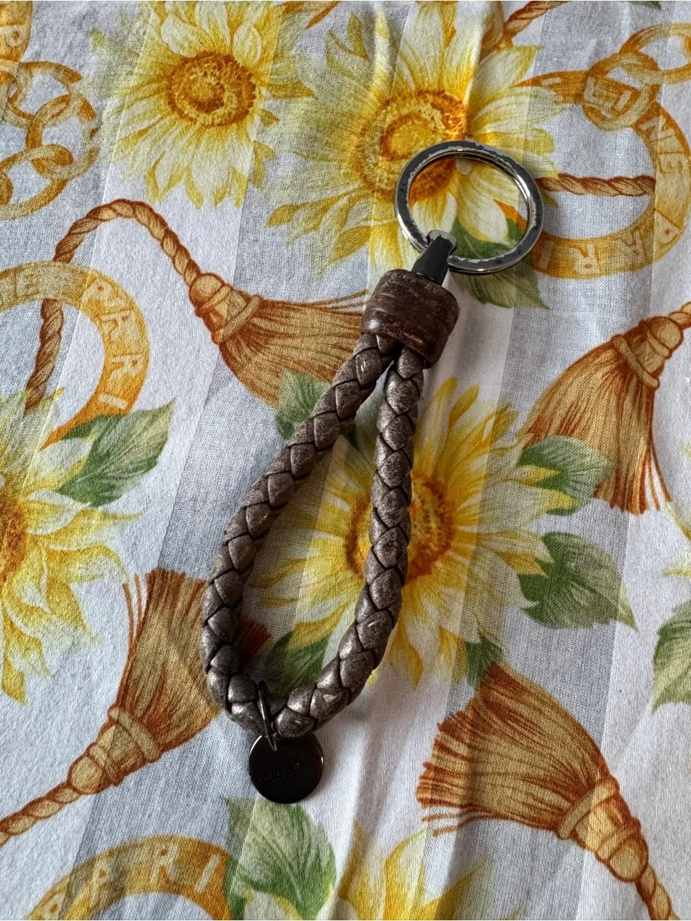 Bottega Veneta Intrecciato Braided Leather Loop Keychain Brown/Gray